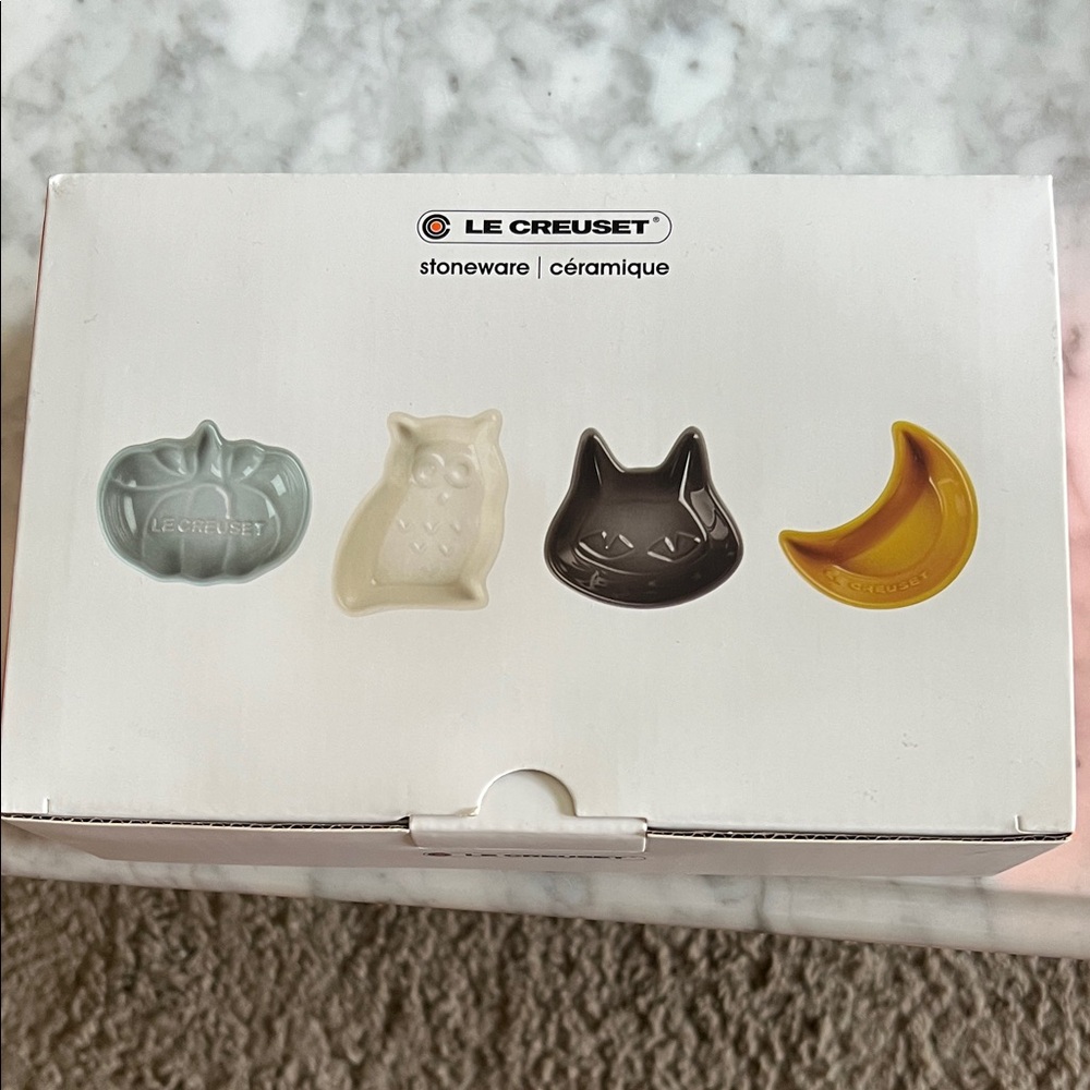 Le Creuset Stoneware Set with Pumpkin, Owl, Cat, and Moon
